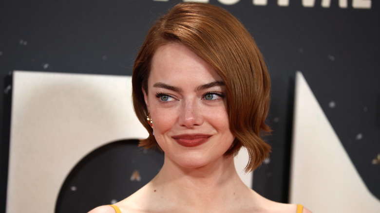 Emma Stone at the premiere for Bugonia