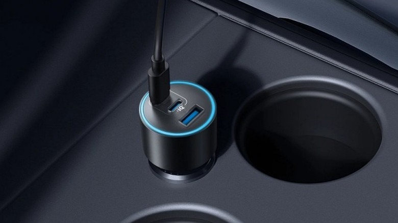 Anker A2737 USB-C car charger plugged into a car's 12V socket
