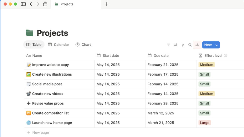 Notion showing a database with multiple columns.
