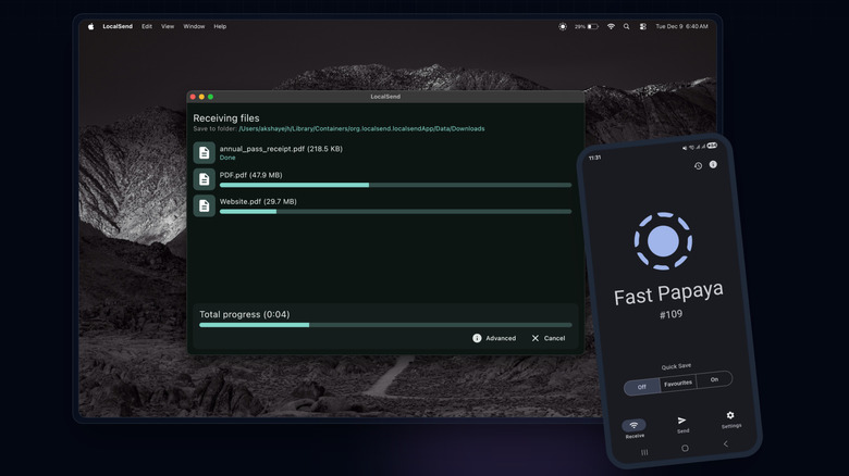 screenshot of LocalSend app on macOS