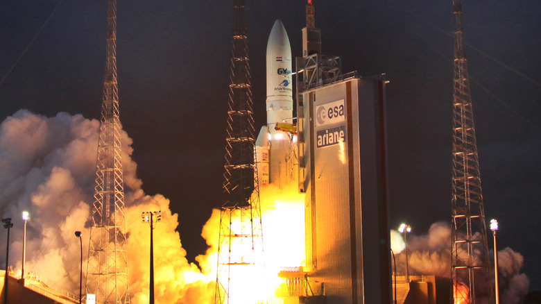 An Anrianespace rocket seen launching at the Guiana Space Center located near Kourou in French Guiana.