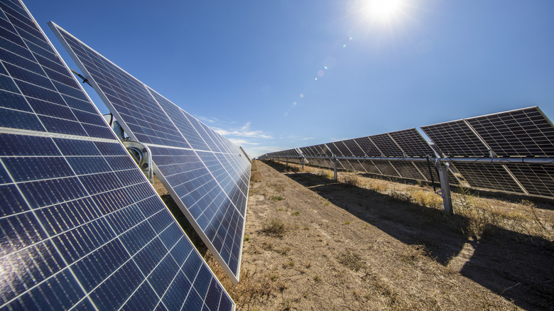 Solar panels in a desert.
