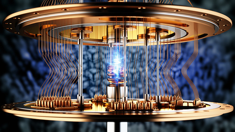Close up of a quantum computing unit in operation.