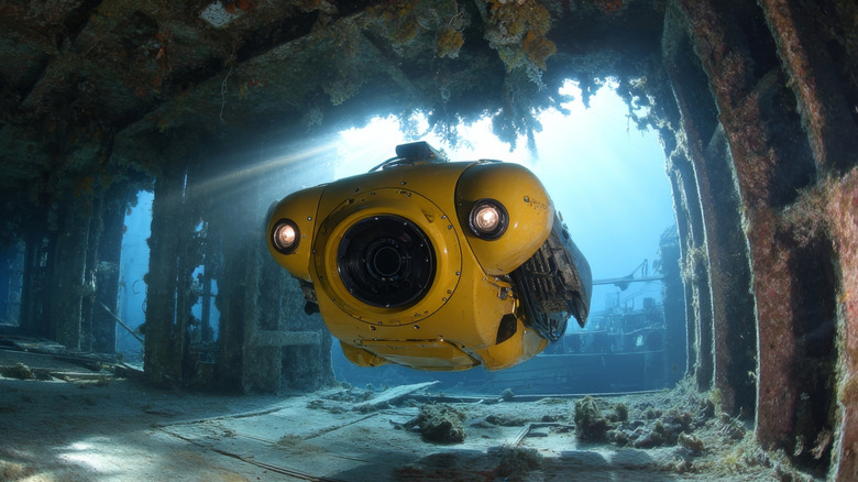 An underwater drone exploring a shipwreck