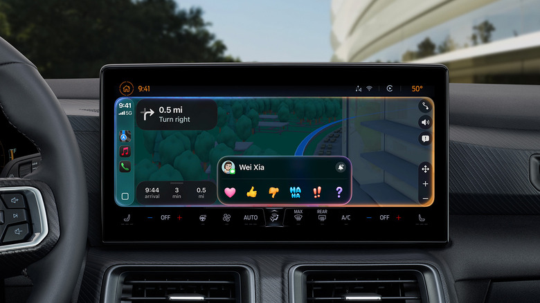 Apple CarPlay on a display showing tapback for messages.