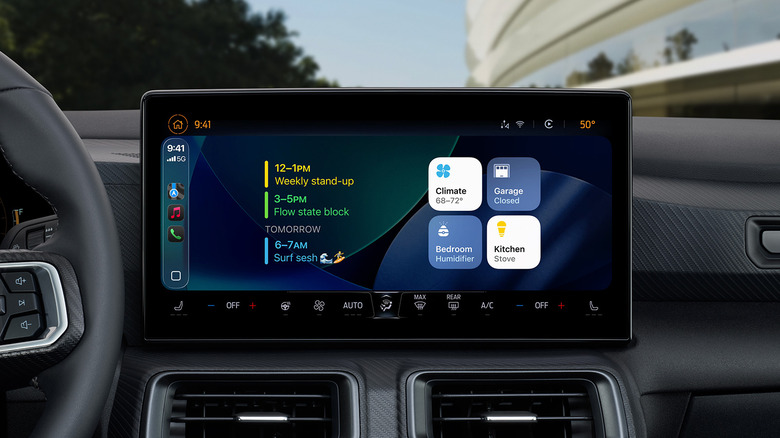 Apple CarPlay in a vehicle showing widgets.