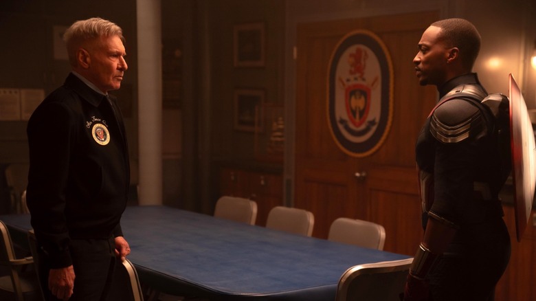 Harrison Ford as Thunderbolt Ross facing Anthony Mackie as Sam Wilson in Captain America: Brave New World