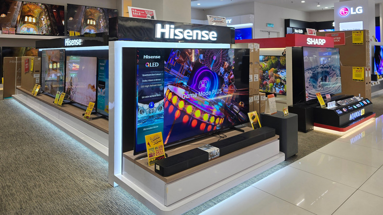 Hisense TV QLED panels on display at a retail store