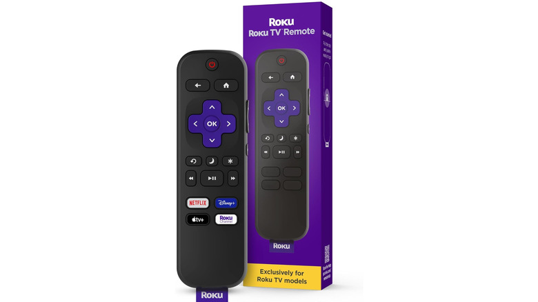 The Roku TV Remote next to its packaging