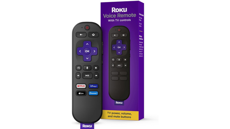 The Roku Voice Remote next to its packaging