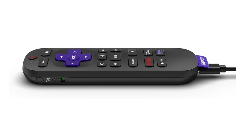 The Roku Voice Remote Pro (2nd edition) lying flat on a white surface
