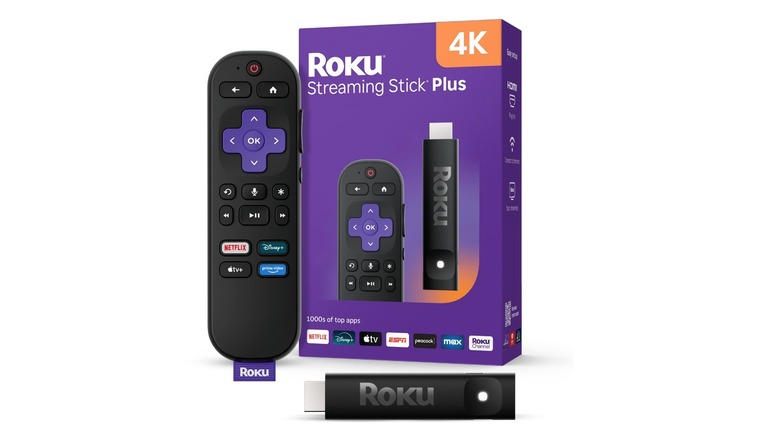Roku Streaming Stick Plus with its packaging on a white background