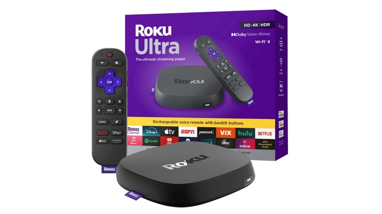 Roku Ultra with its packaging on a white background