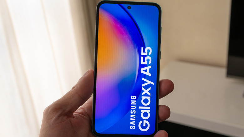 The Samsung Galaxy A55 in hand