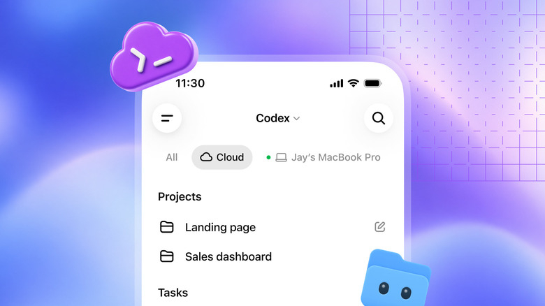 Screenshot of Codex working in the cloud against a colorful background