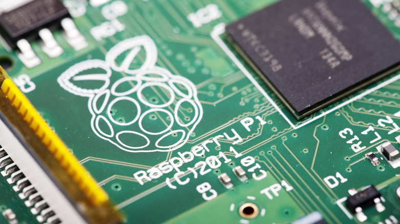 Close up of Raspberry Pi logo on its own silicon