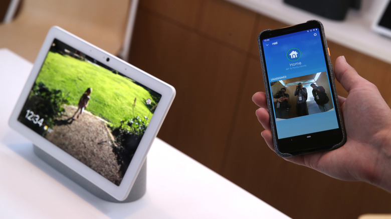 a Google Nest Hub connected to a smartphone's camera