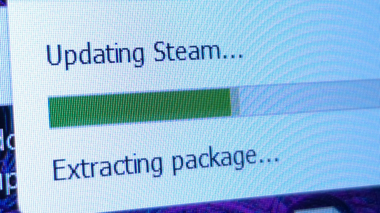 A partially filled loading bar for a Steam platform update
