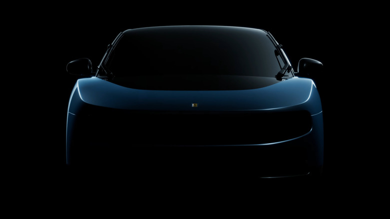 A silhouetted view of the front end of the Ferrari Luce EV.