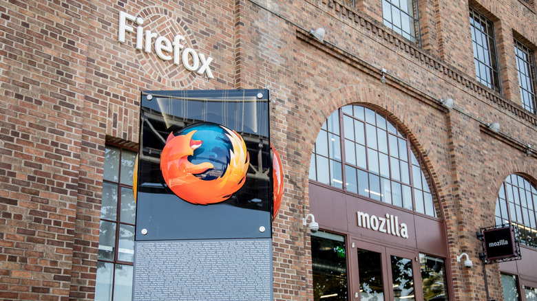 The Mozilla headquarters with a Firefox logo in front, as of 2017.