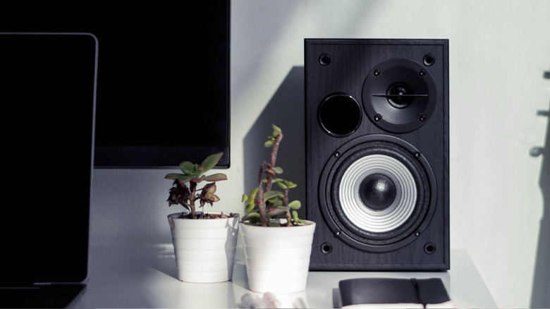 Edifier bookshelf speaker on a desk