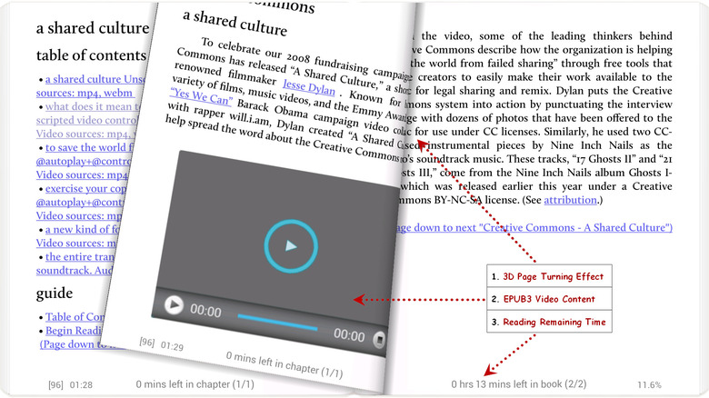 Turning a page animation demo in The Moon+ Reader app