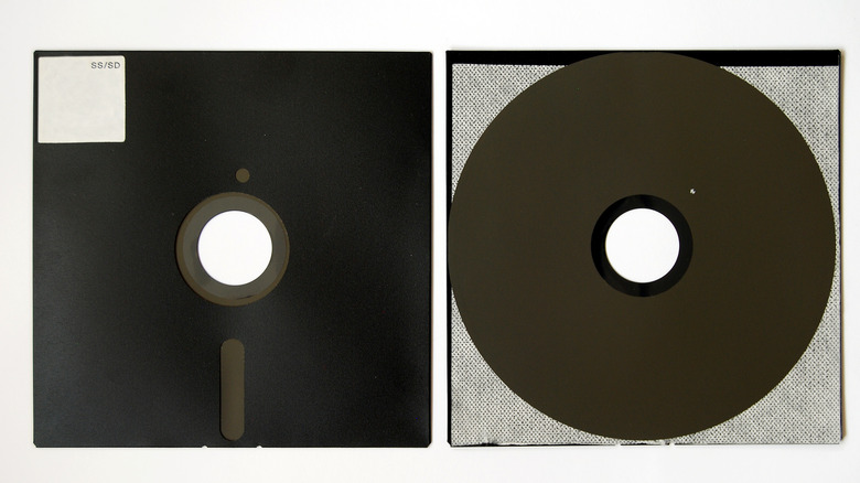 8 inch floppy disk in and out of its envelope