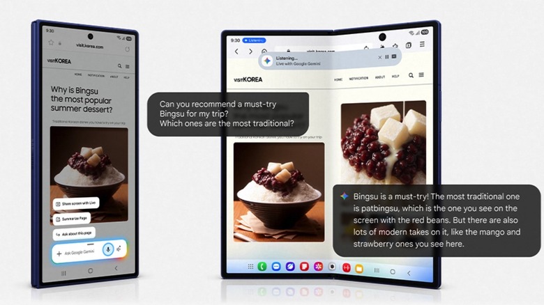 Gemini AI on Galaxy Z Fold 7 folded (left) vs. unfolded (right).