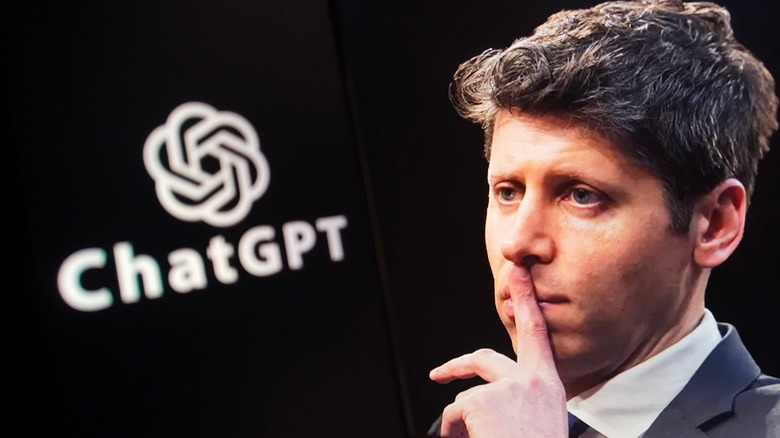 Sam altman with chatgpt logo on black background