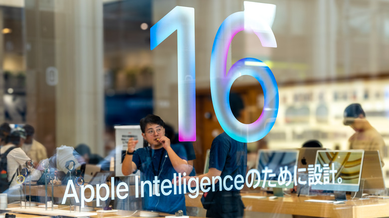 Apple retail store signage advertising Apple Intelligence.