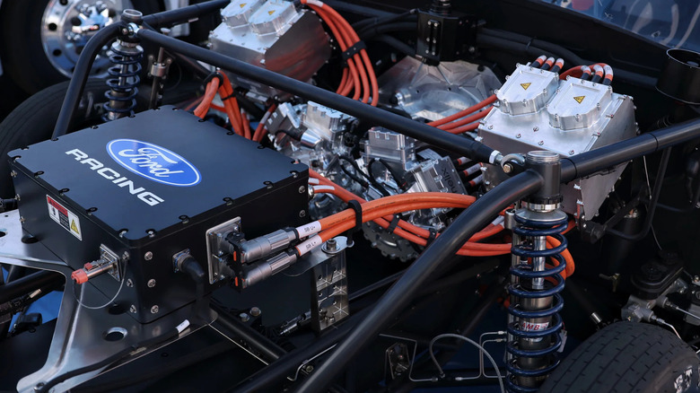 The hood of Ford's Mustang Cobra Jet 2200 drag race car