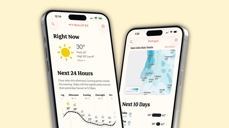 An iPhone 17 Pro mockup with Acme Weather screenshots