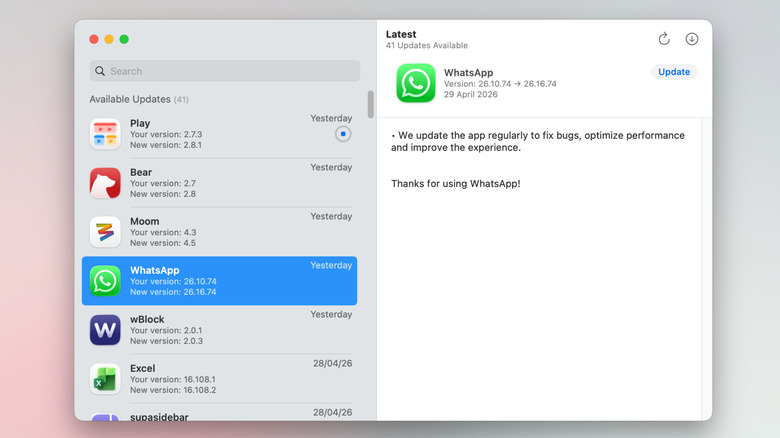 Latest Mac app showing all available app updates with release notes.