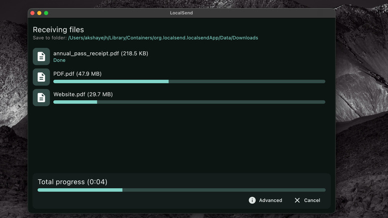 LocalSend app on the Mac receiving files from other devices.