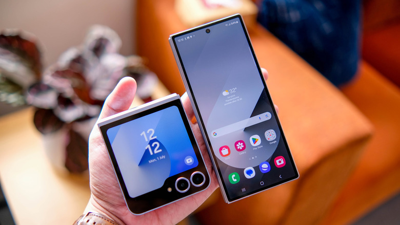 The Galaxy Z Flip 6 and Fold 6 in hand.