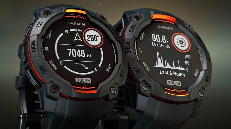 Garmin Instinct 3 AMOLED display versus solar charging lens in solar model.