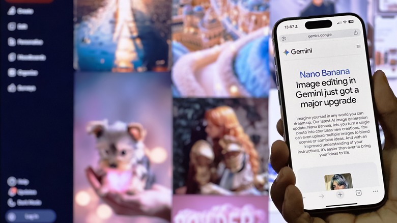 An article on a phone mentions the new Nano Banana image editing abilities in Gemini.