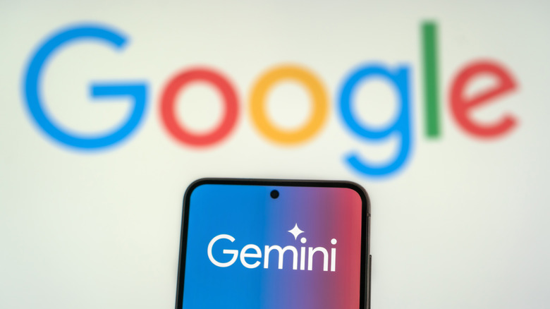 Gemini on a smartphone in front of the Google logo