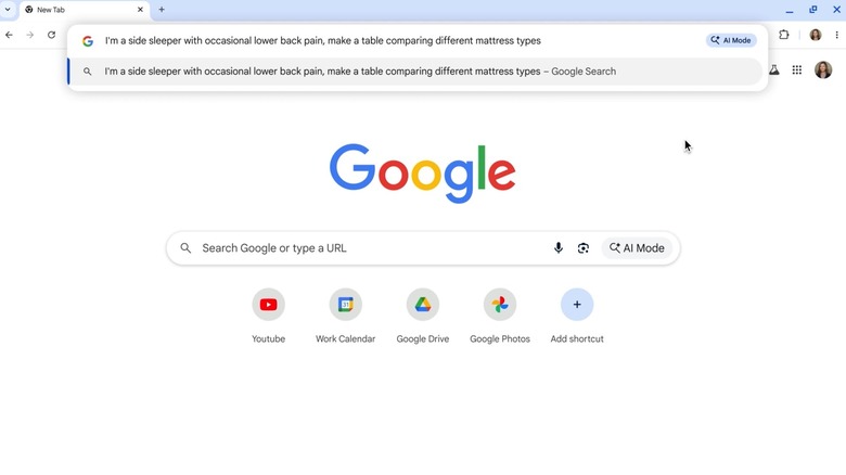Using AI Mode directly in the Chrome's web address bar.