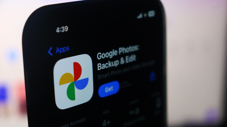 google photos app in app store showing get button to download