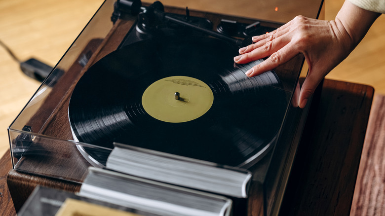 A vinyl record player