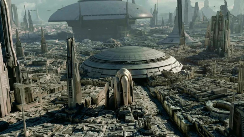 A shot of the city of Coruscant in the "Star Wars" movies.