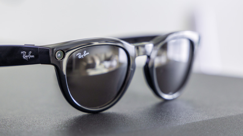 Close-up view of Meta Ray-Ban smart glasses.