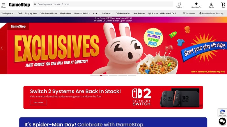 A screenshot showing a Switch 2 banner on GameStop's online store.