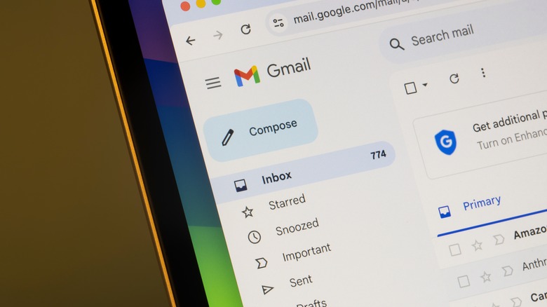 The Gmail web app loaded on a MacBook.