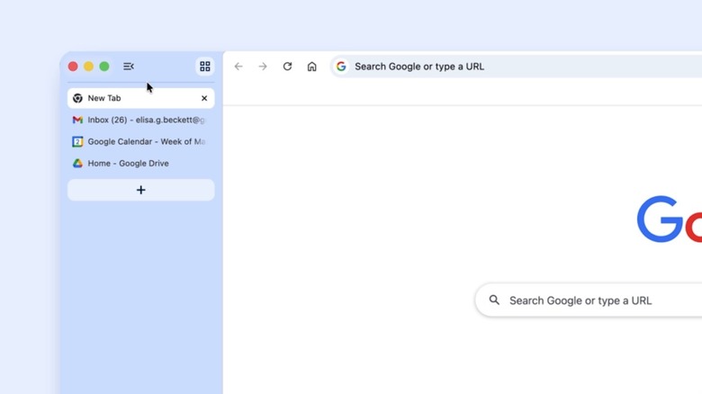 A close-up of vertical tabs in Google Chrome.