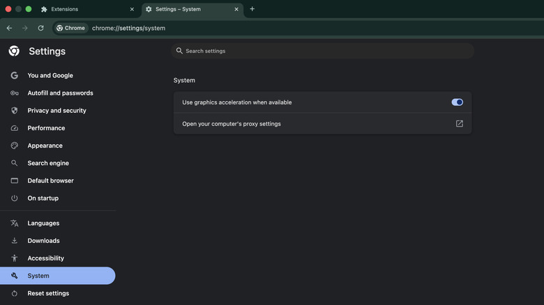 A screenshot showing Google Chrome's settings page