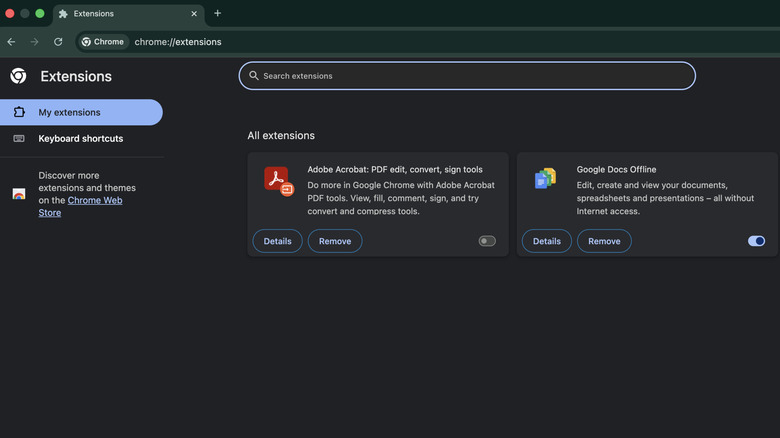 A screenshot of Google Chrome's extension settings page