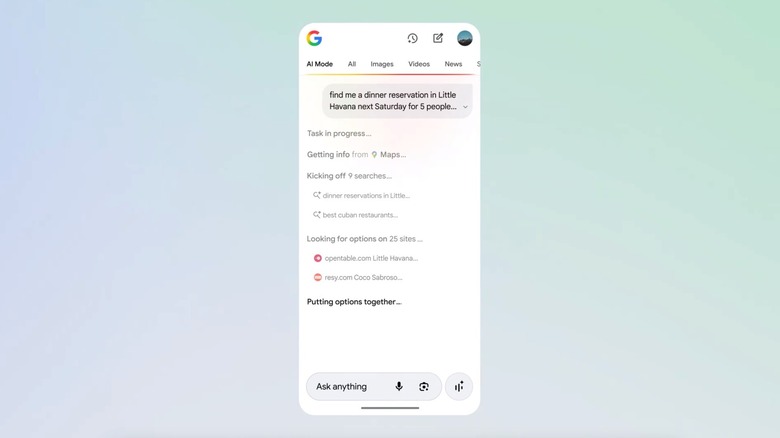 AI Mode supports agentic restaurant reservations.