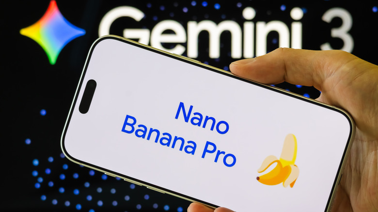 An image reading "Nano Banana Pro" on an iPhone.